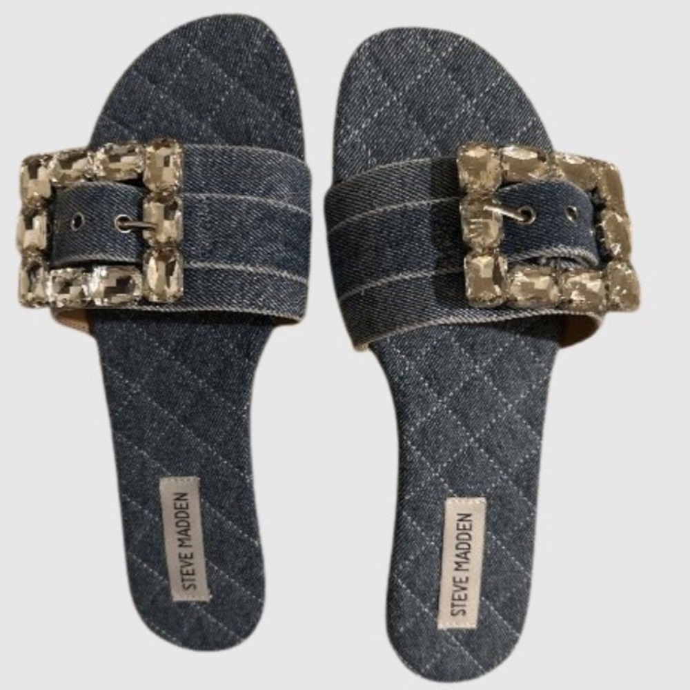 Steve Madden Marika Quilted Denim Slide (NWOT) NEVER WORN